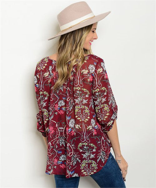 SMALL Burgundy Floral Top