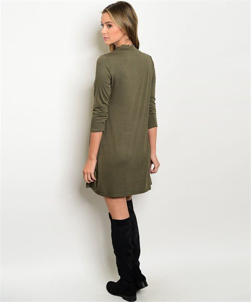 Green mock clearance neck dress