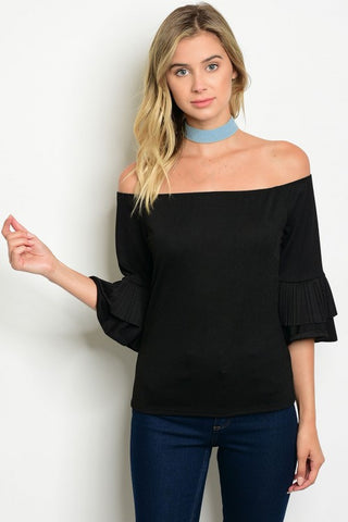 Charcoal & White Striped Off The Shoulder Top