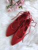 Bree Lace up Flats - Red Suede