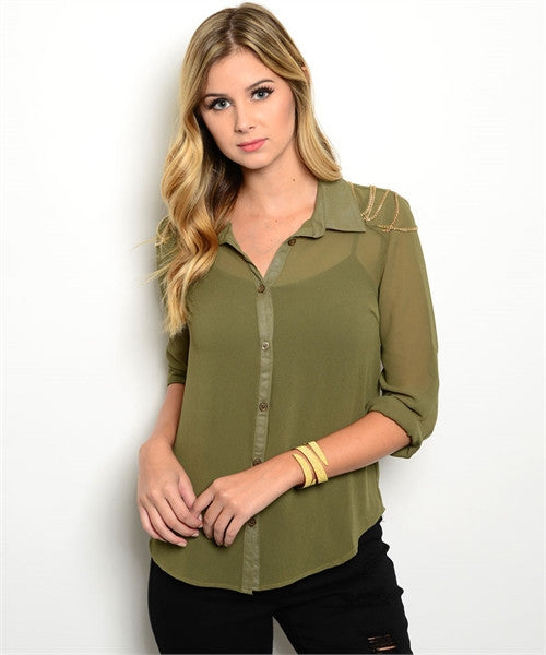 Olive Button up Top