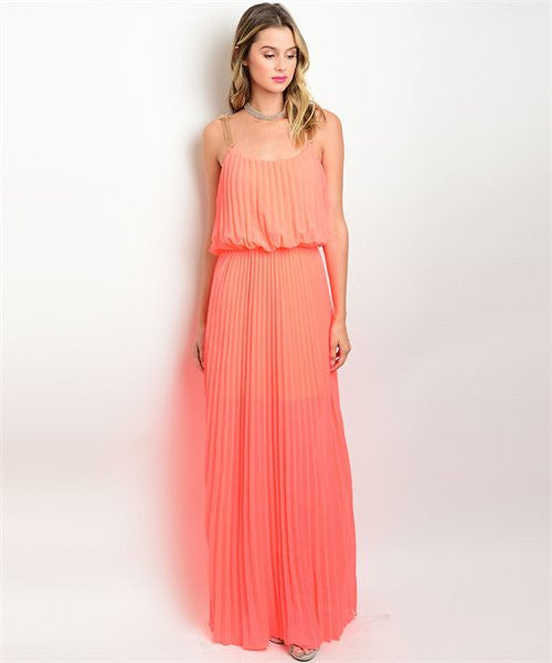LARGE Neon Coral Maxi Dress