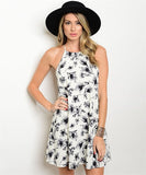 LARGE Ivory and Grey Floral Dress