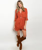 Rust Lace Trim Dress