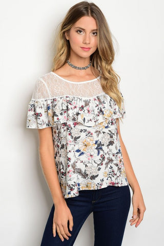 Navy Floral 3/4 Sleeve Plus Size Top