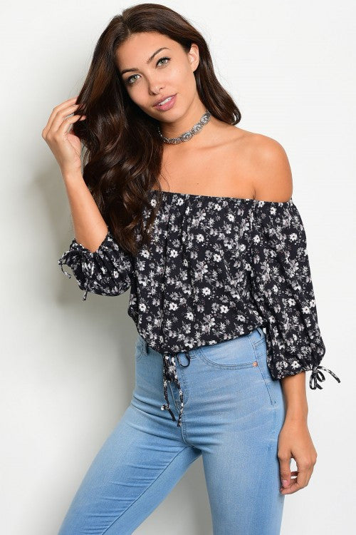 Black Floral Off The Shoulder Top – Zelle Boutique