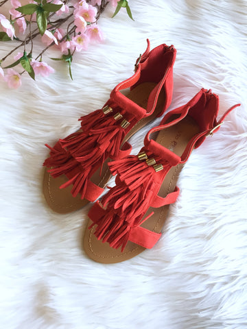 Bree Lace up Flats - Red Suede