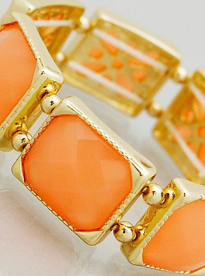 Resin Color Block Stretch Bracelet - Peach